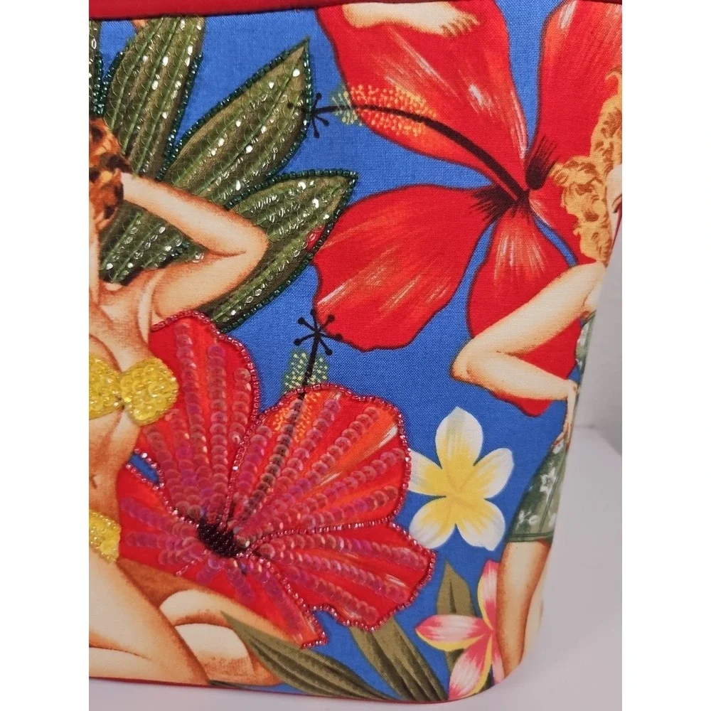 ISABELLA FIORE RARE Vintage Hawaiian Pin up Girls Bag Tote Floral Gorgeous!!
